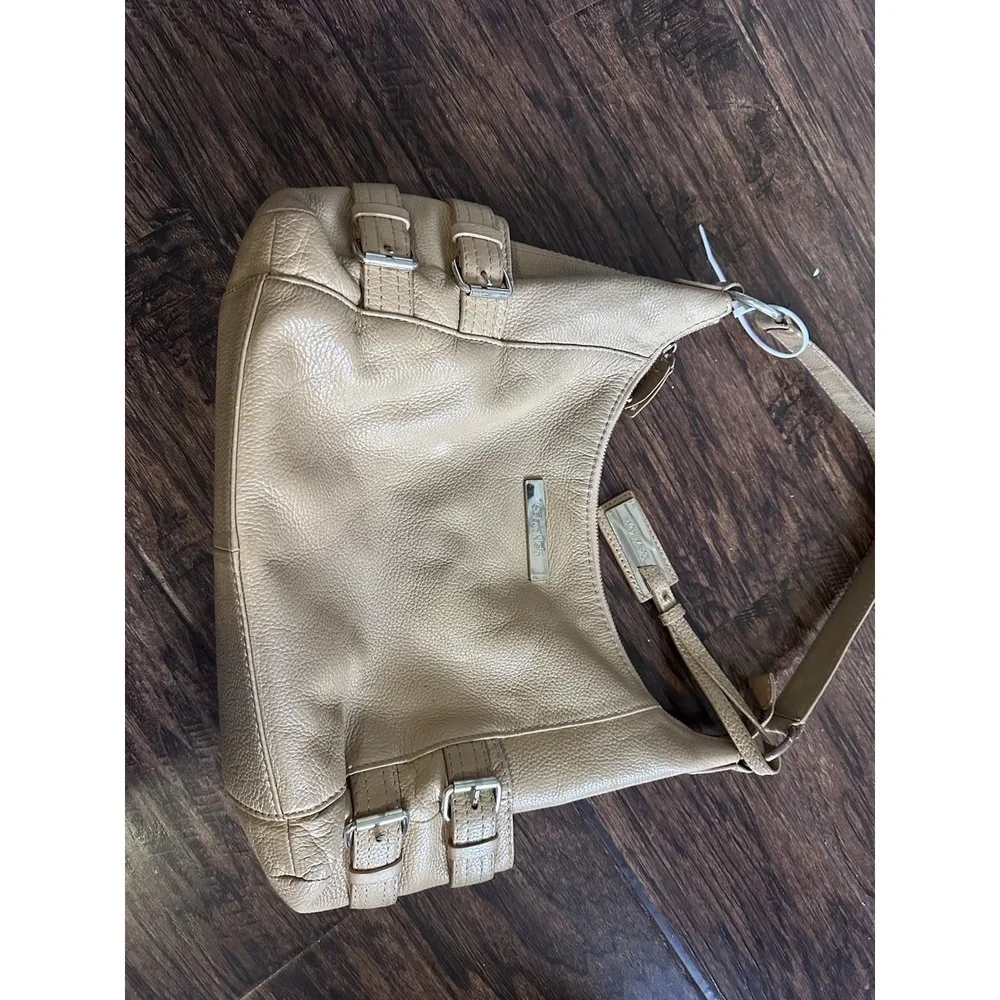 Calvin Klein Tan Leather Hobo Bag with Gold Accents